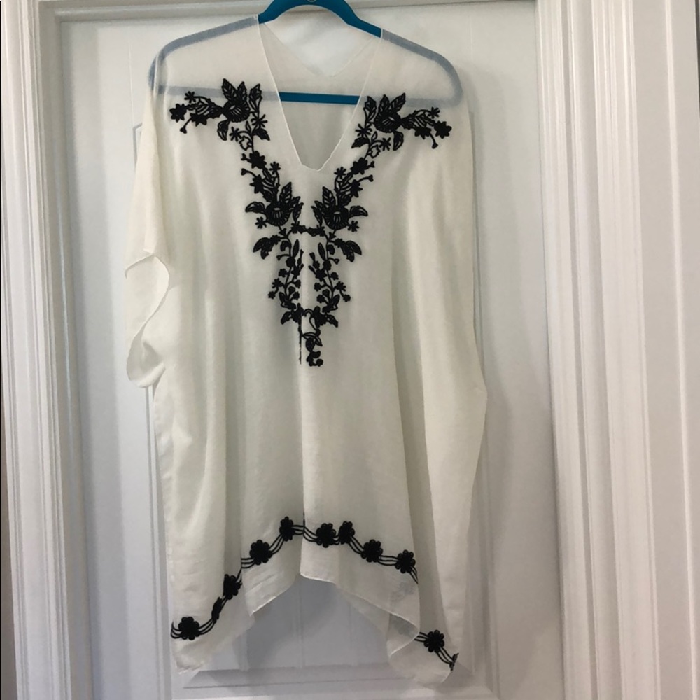 Cream and Black Sheer Poncho Blouse